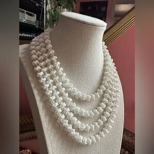 1950's Vintage Milk Glass and Crystal 4-Strand Beaded Bridal Necklace W. Germany